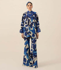 SAPPHIRE-SILK Collection: 2-Piece Printed Silk Suit with Embroidered Details